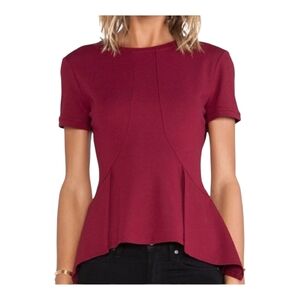 BCBGMaxAzria Wine Short Sleeve Peplum Top